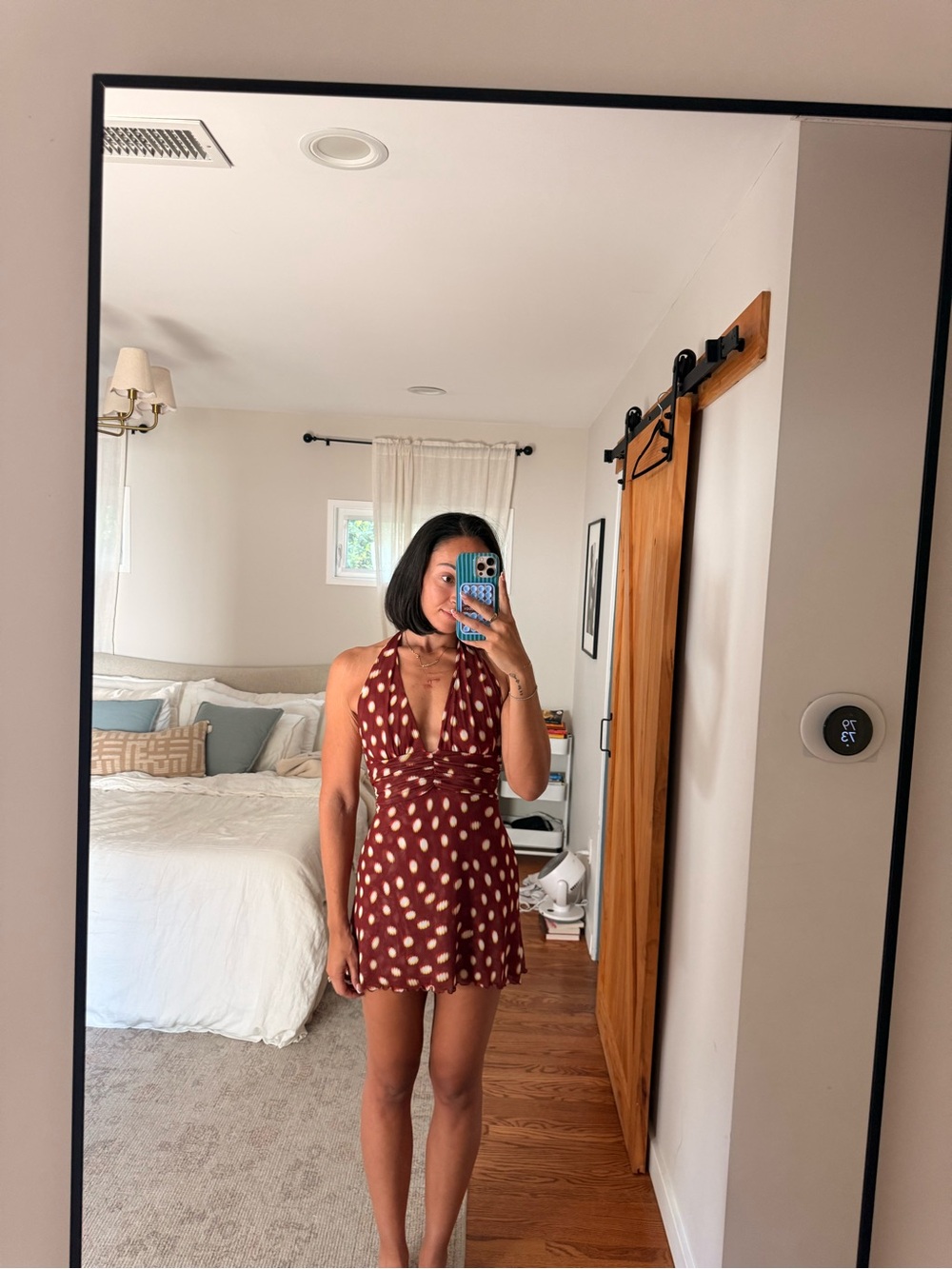 Polka Dot Halter Sleep Dress in Burgundy